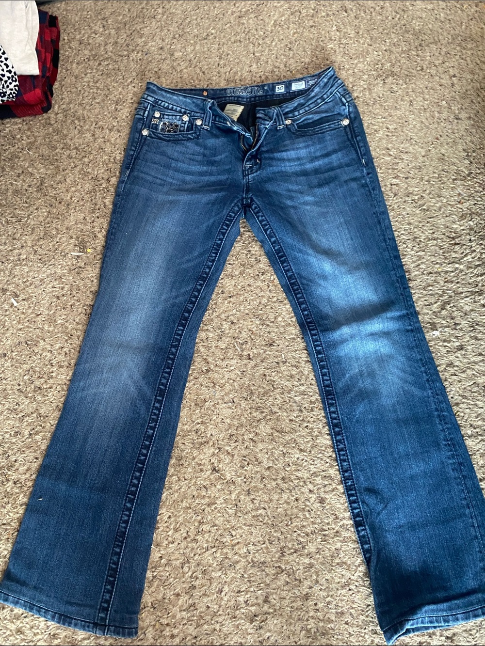 Miss Me Dark Blue Embellished Wide-Leg Jeans - Picture 3 of 4